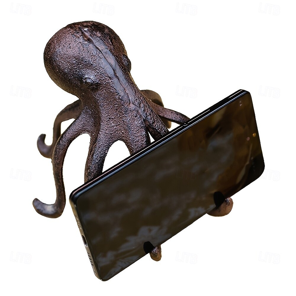 versatile polpo in ghisa - statuetta decorativa a tema nautico porta telefono - statua artistica in metallo non necessita di elettricità per interni &uso esterno natale halloween ringraziamento san del 2025 a $24.99 –P2