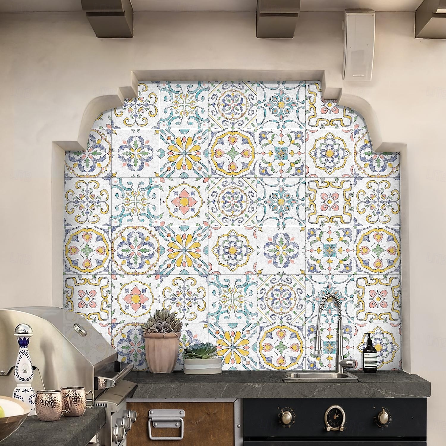 Adesivos de azulejo estilo marroquino 24 peças, decalques de parede de PVC com película de cristal espessada, à prova d'água &Decoração de parede de azulejo retrô removível e à prova de óleo para de 2025 por $10.99 –P6