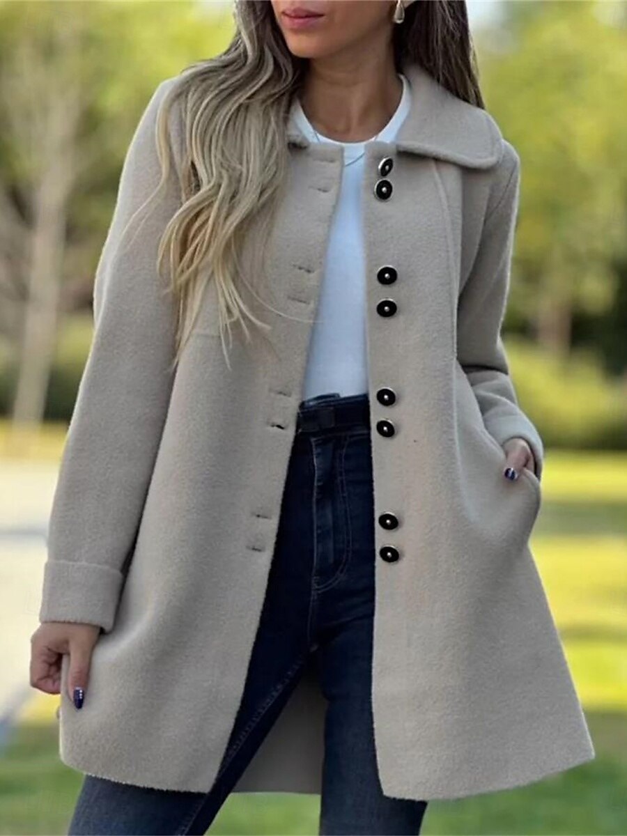 Damen Mantel Bequem Atmungsaktiv Tasche Mode Täglich Einfach Outdoor Lässig Täglich Einreihig Regulär Revers Normale Passform Langarm Oberbekleidung Schwarz Rote Aprikose Frühling Herbst 2025 - $31.99 –P4