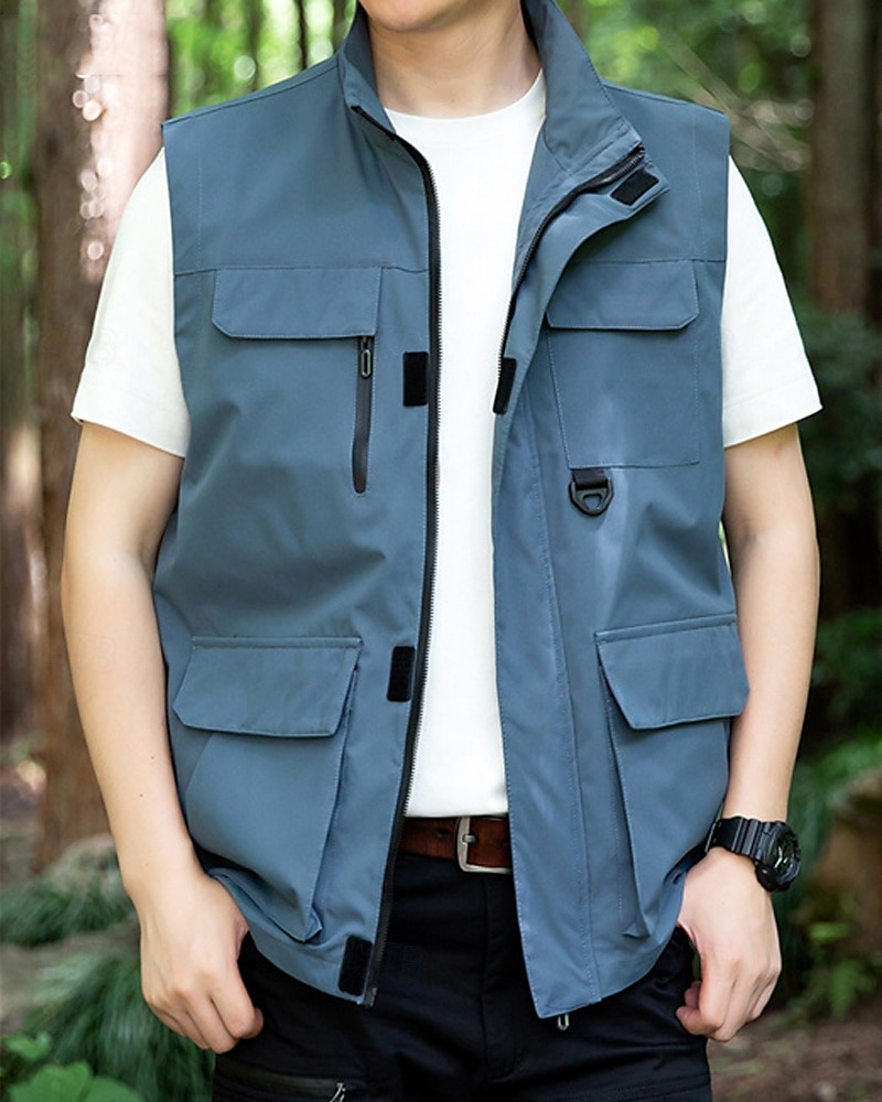 Per uomo Gilet All'aperto Quotidiano Moda Casual Primavera Autunno Tasca Poliestere Confortevole Semplice Cerniera Collo alla coreana Vestibilità regolare Nero Rosso Blu Cachi Gilet del 2025 a $48.99 –P4