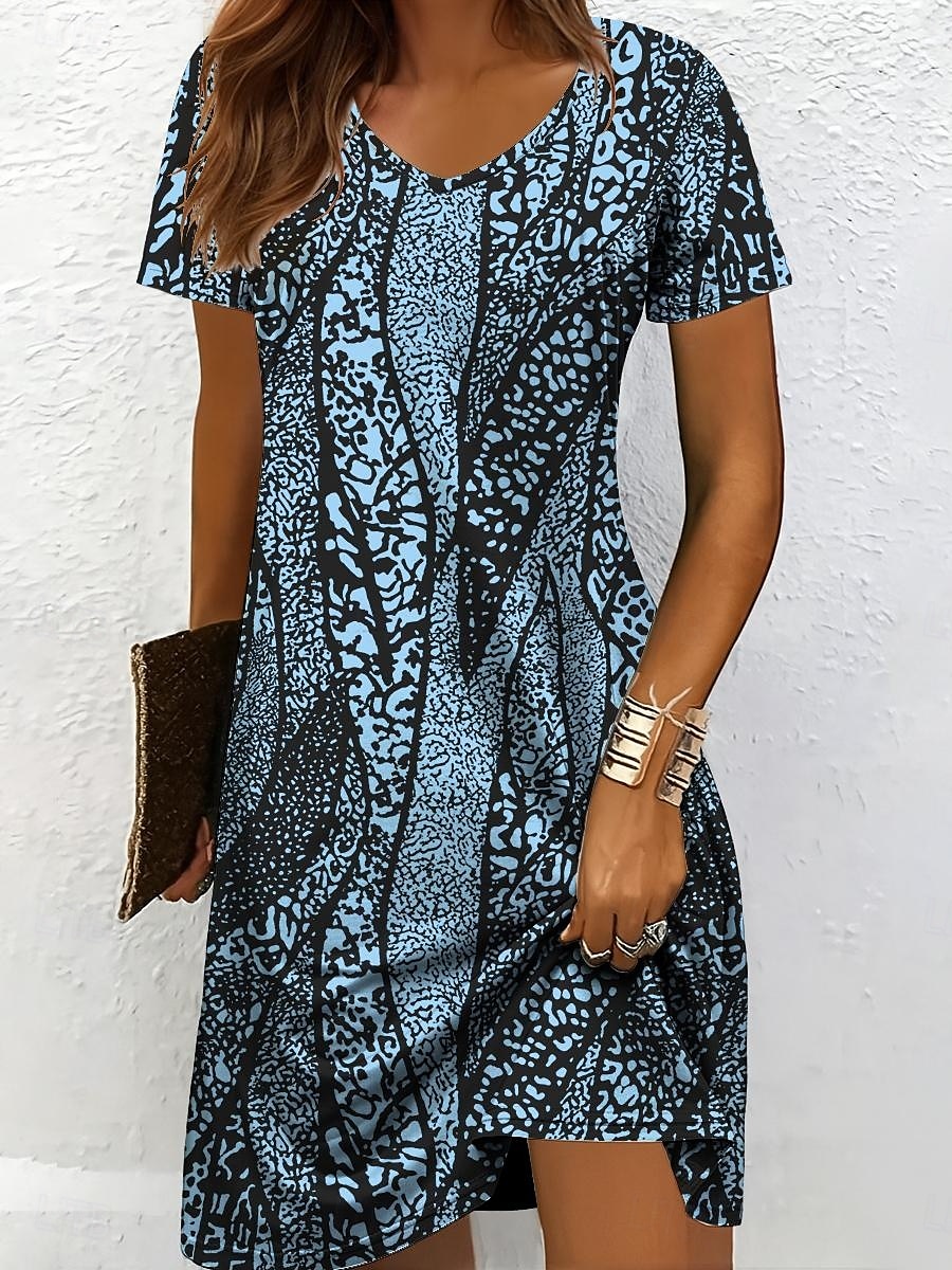 Per donna Mini Abito Vestito Estivo Abito a Maglia Vestito Casual Vestito T-Shirt Vacanza Casual Vestibilità regolare Grafico Geometrico Astratto Manica Corta Scollo a V Blu Bianco e nero Giallo Rosa del 2026 a $24.99 –P1