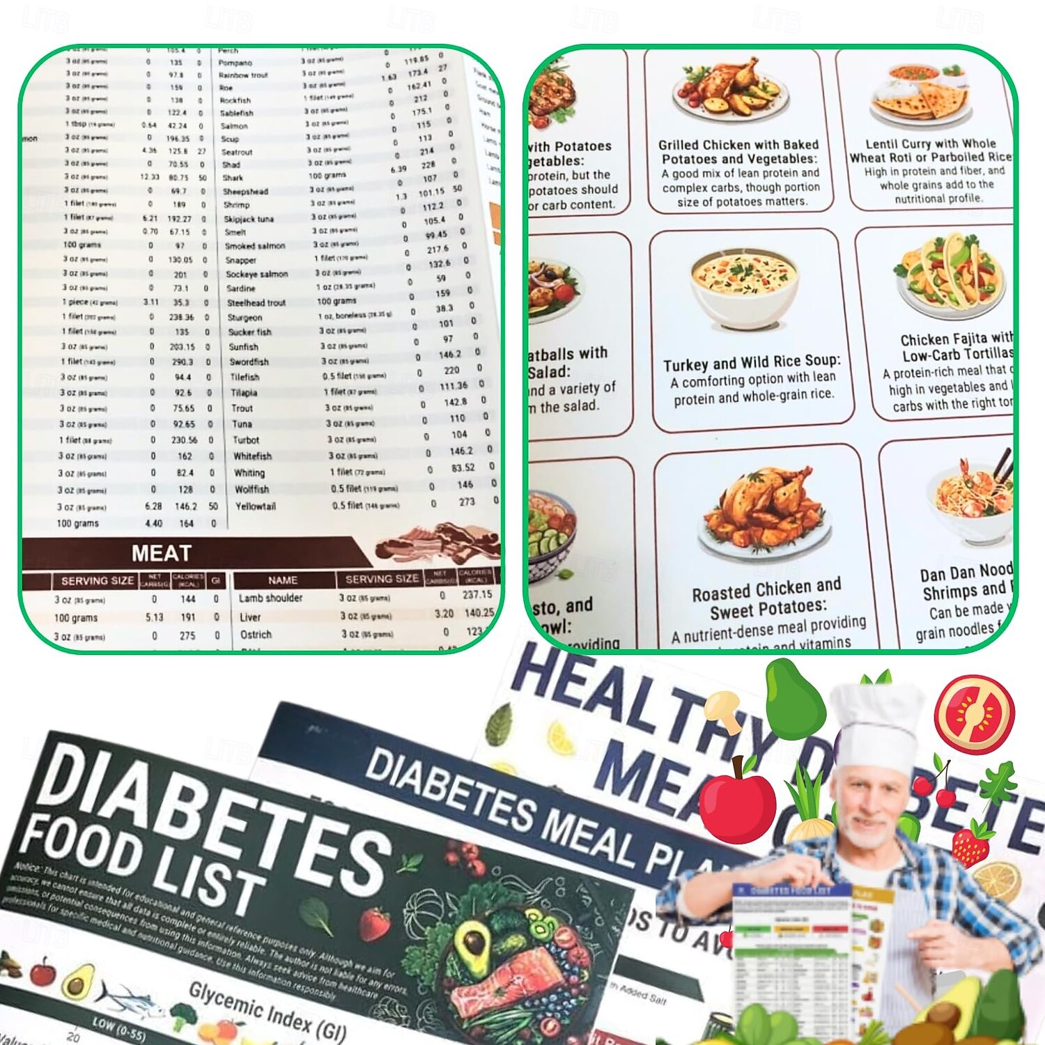 Diabetic Meal Planner 3-Piece Set Food Lists, Recipes, Charts, Guide for Blood Sugar Control 2025 - $9.49 –P2