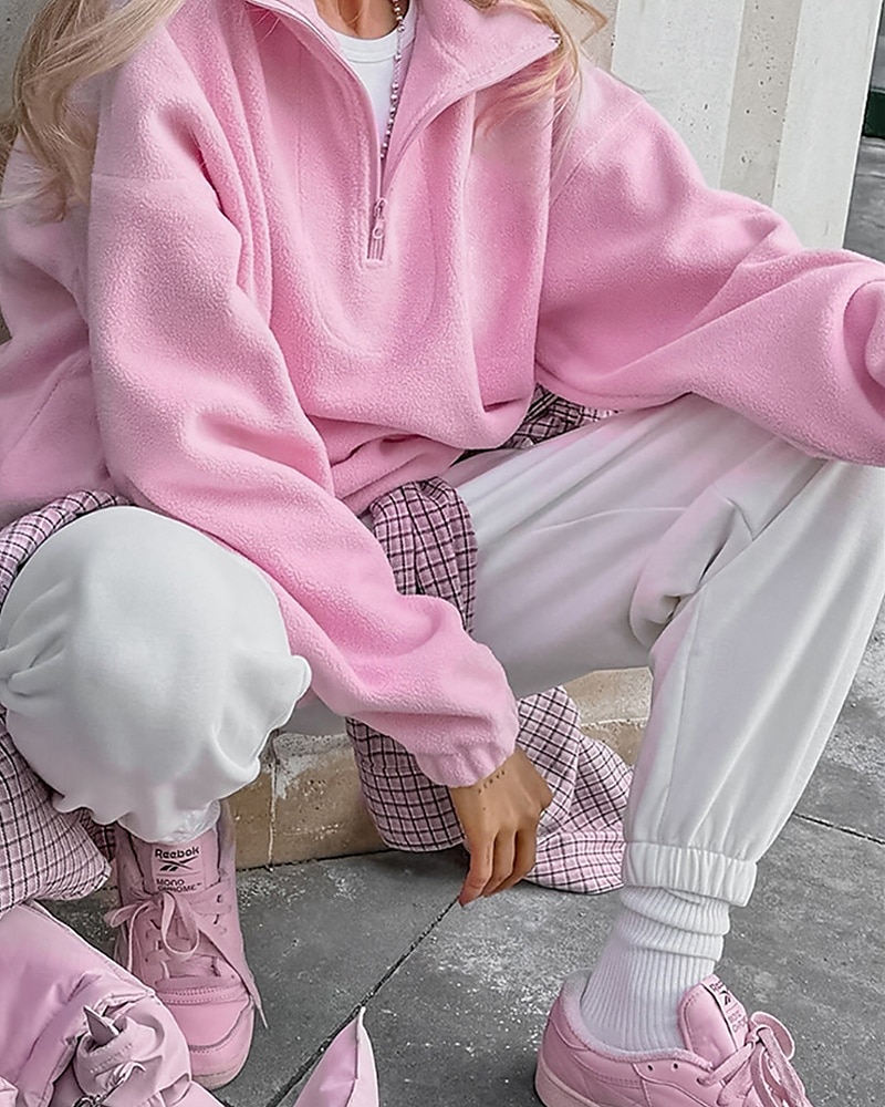 Damskie Pullover Plemienny Moda miejska Codzienny Wygodny Długi rękaw Wysoki Zwykłe topy Ulica Święto Wyjściowe Nadruk Quarter Zip Rumiany róż Jesień 2025 - €28.99 –P1