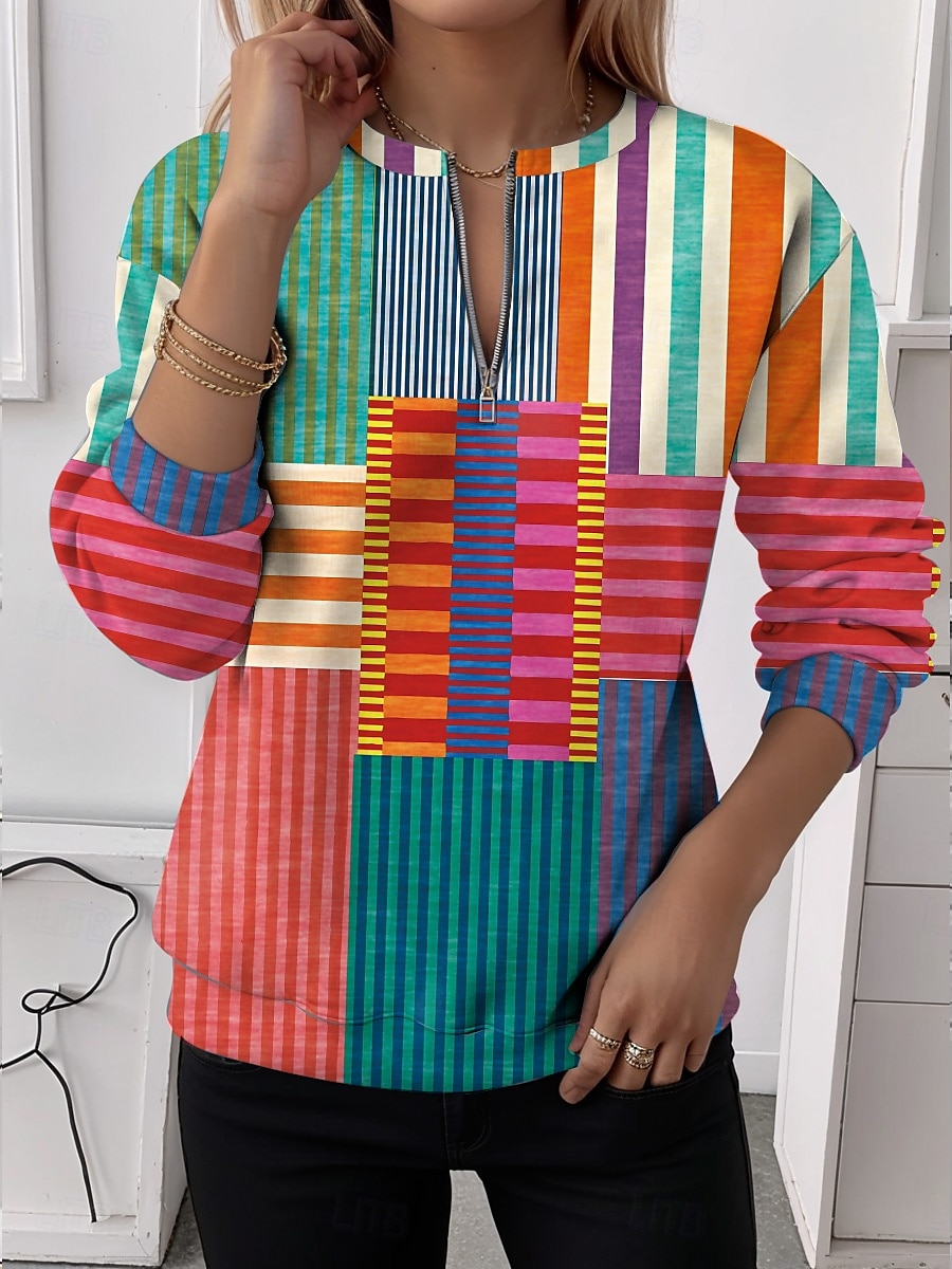 Mulheres Moletom Moletons com zíper Gráfico Xadrez Moda Casual Manga Longa Gola Redonda Tops regulares Rua Dia a Dia Zíper Imprimir Vermelho Azul Laranja Marron cáqui Outono Inverno de 2025 por $27.99 –P1