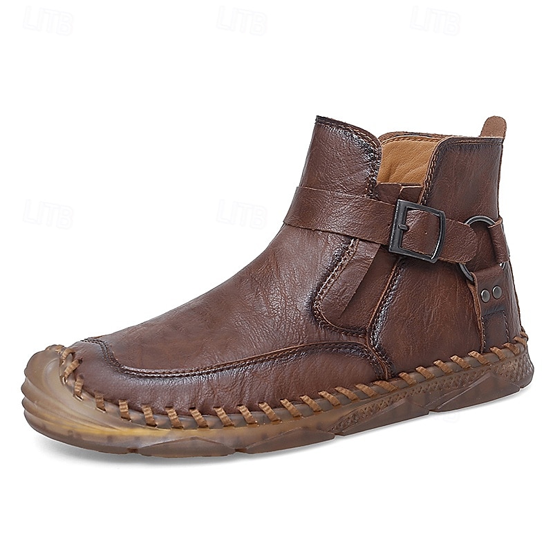 Herr retro läderstövlar med spänne, bekväma loafers för vardagliga utflykter, bilkörning och höstmode 2025 - $46.99 –P3