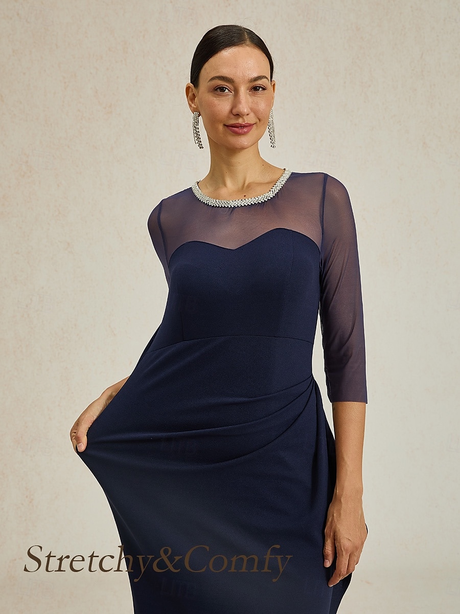 Dámské Maxi šaty Plášťové šaty Elegantní Večírek Formální Pevná barva 3/4 délka rukávu Tričkový Námořnická modř Léto Jaro Podzim 2025 - $129.99 –P3