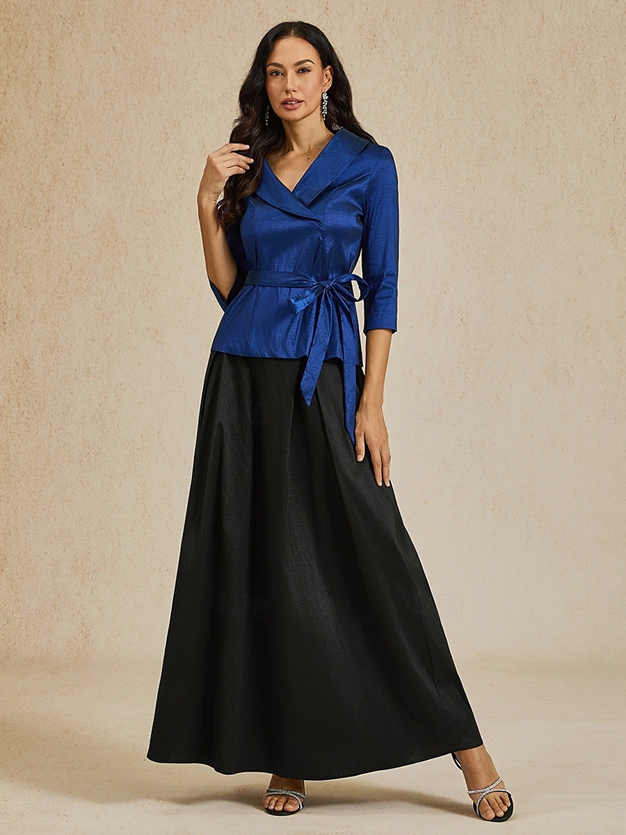 Pentru femei Bluză Topuri de seară Elegant Metalic Stilat Lungime Manșon 3/4 În V Topuri obișnuite Invitat la nunta Serată Semi formal cravata fata Bleumarin Primăvară, toamnă, iarnă, vară 2025 - $79.99 –P3