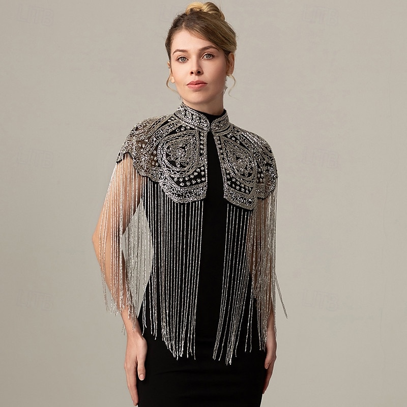 Retró Ordító 20-as évek 1920-as évek Pelerin / köpeny Wrap Kendők A nagy Gatsby Flapper lány Flitter Rojt Női Karácsony Mindszentek napja Farsang Esküvő Estély Álarcos mulatság Felnőttek Kendő 2025 - $71.99 –P2