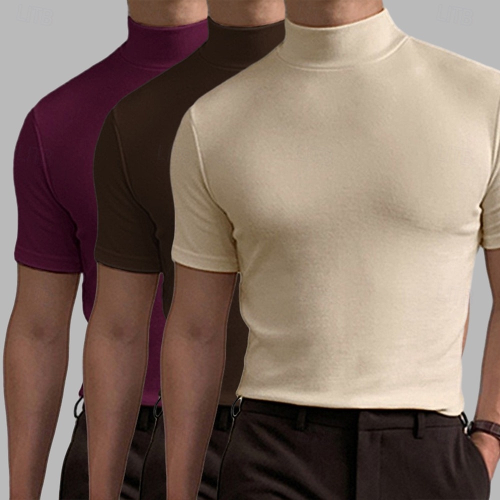 Herr T-shirt Turtleneck skjorta Kortärmad Hög krage Sommar Vår Slät Mode Ledigt Bekväm 3 st Flerpack Semester Gata Helgdag A R U Topp t-shirt för män 2026 - $40.99 –P5