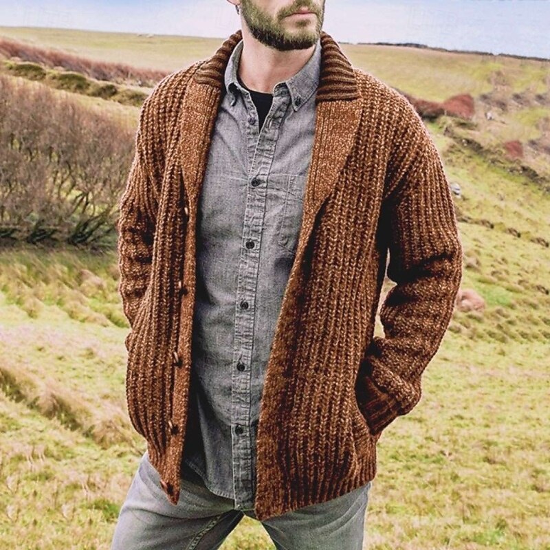 Per uomo Felpa Cardigan A Coste Maglia Top Regolari Cardigan con Bottoni Semplice Collo a scialle Vacanza Moda Casuale Abbigliamento quotidiano Abbigliamento Primavera & Autunno Marrone scuro del 2025 a $40.99 –P7