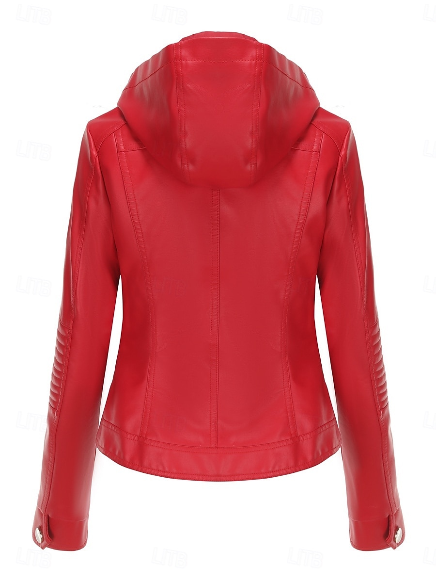 Femmes Veste en Similicuir Veste Décontractée Confortable Respirant Fermeture éclair Avec Poches Occasionnel Uni Vacances Rue Occasionnel Tenue quotidienne Fermeture éclair Court À capuche Coupe de 2025 ? $47.99 –P4