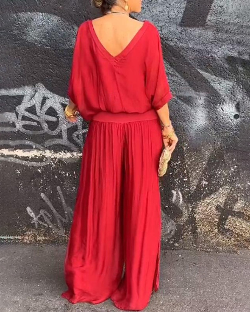 Mujer Activo Moda Blusa Conjuntos de pantalones Media Manga Escote en Pico Color sólido muslo partido Espalda al Aire Festivos Noche Negro Blanco Verde Claro Otoño Ajuste regular 2025 - $27.99 –P4
