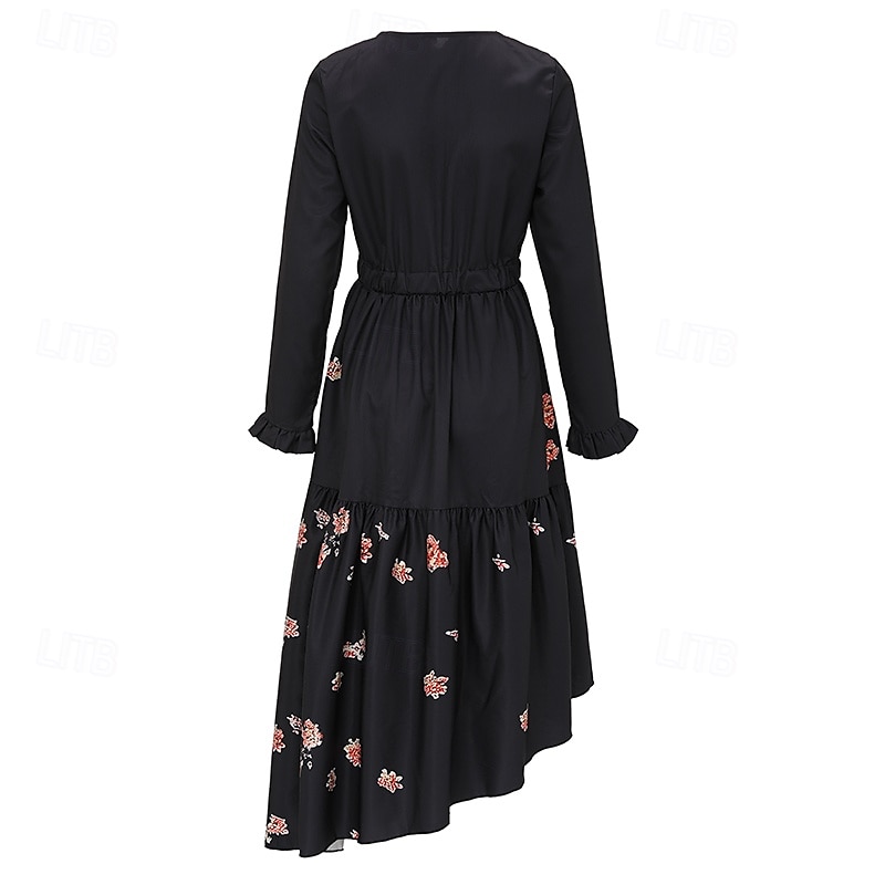 Damen Midikleid Boho-Kleid Druckkleid Westernkleid Mode Outdoor Urlaub Wochenende Normale Passform Einfach Langarm V Ausschnitt Schwarz Sommer 2025 - $29.99 –P5