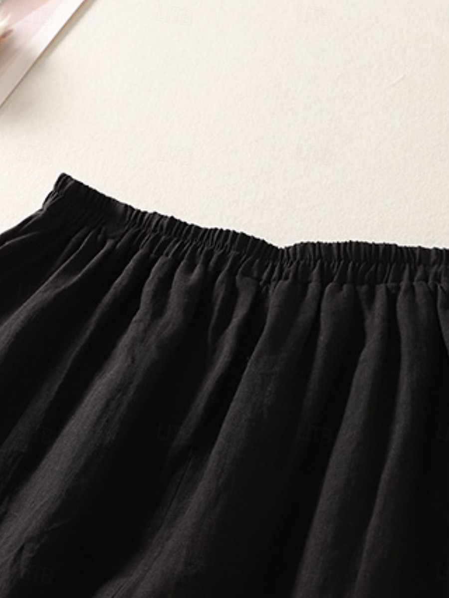 Mulheres Calças de linho de algodão chinês Estilo Étnico Básico Casual Comprimento total Cintura Alta Tecido Bolsos Com Cordão Conforto Exterior Com Stretch Férias Rua Diário Preto Branco fúcsia de 2025 por $39.99 –P16