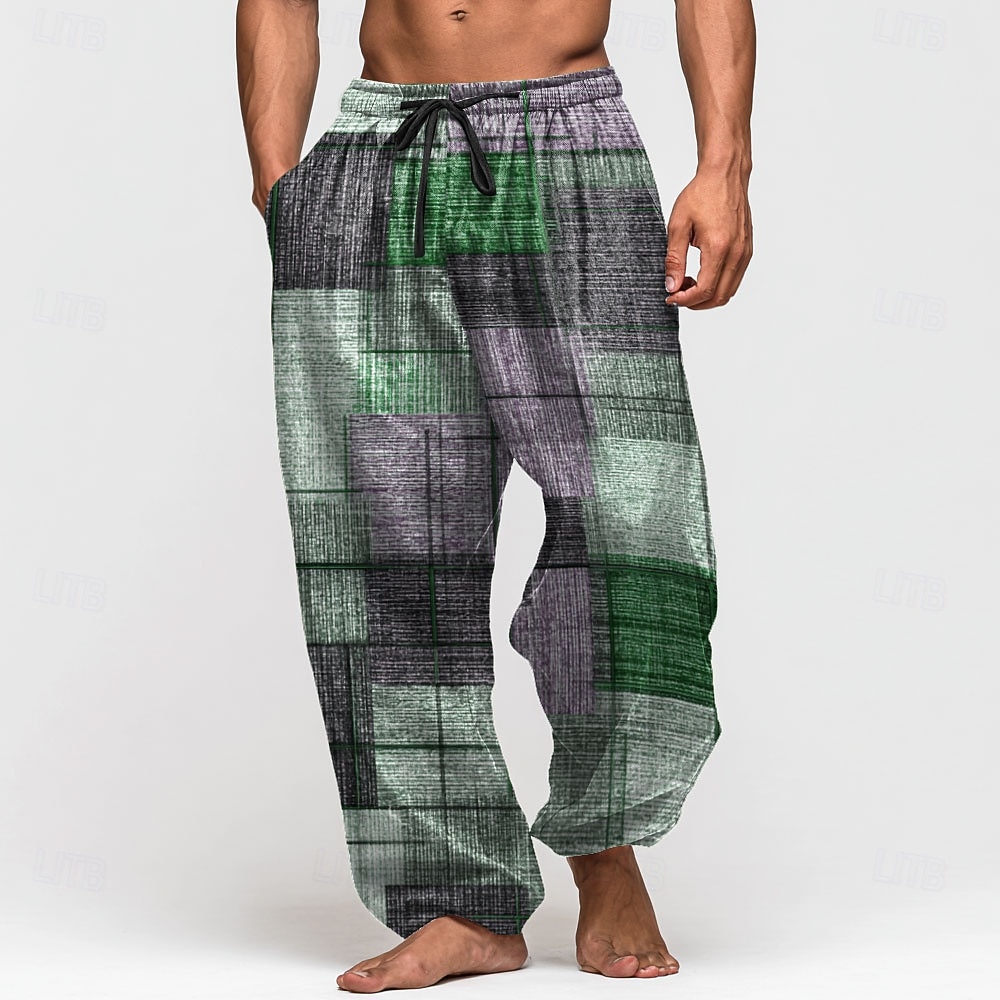 Per uomo Geometrico Blocco di colori Pantaloni Pantaloni Larghi Pantaloni casual Misura del girovita medio Vintage All'aperto Vacanza Coulisse elastica in vita Pantaloni tipo lino con tasche Estate del 2026 a $27.99 –P4