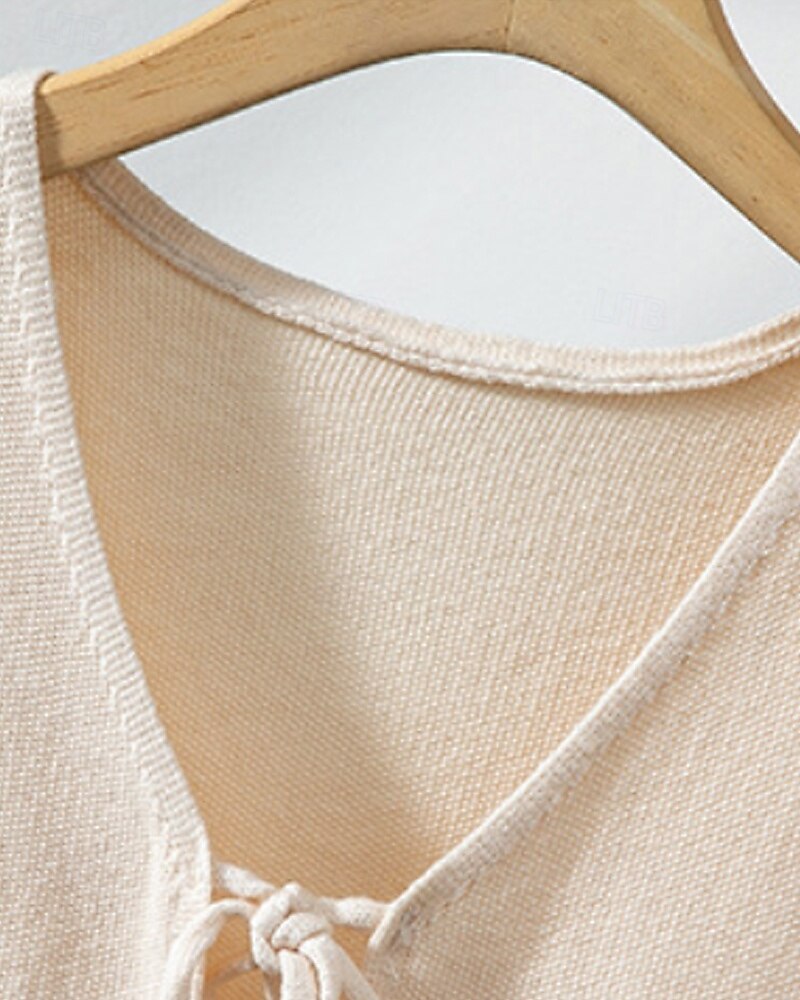 Women's Sweater Vest Fashion Solid Color Ribbed V Neck Knitted Sleeveless Regular Tops Knit Holiday Going out Weekend Apricot Fall 2025 - $23.99 –P7