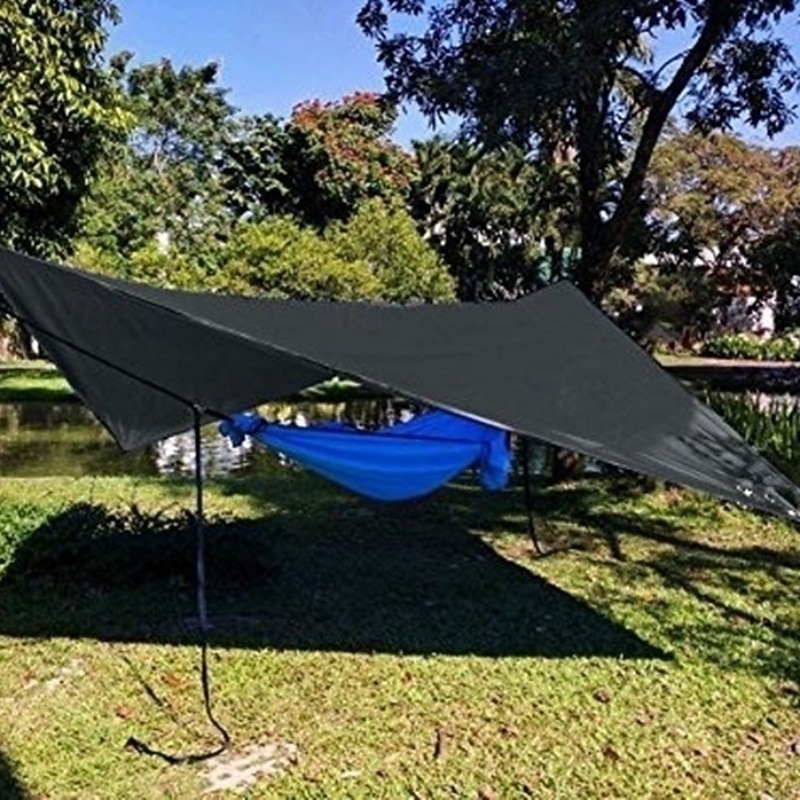 lona de rede de acampamento impermeável e versátil - 114x114 guarda-sol com sobrecapa de chuva &abrigo para mochileiros com cabos de sustentação &estacas - perfeitas para aventuras ao ar livre de 2025 por $49.99 –P6