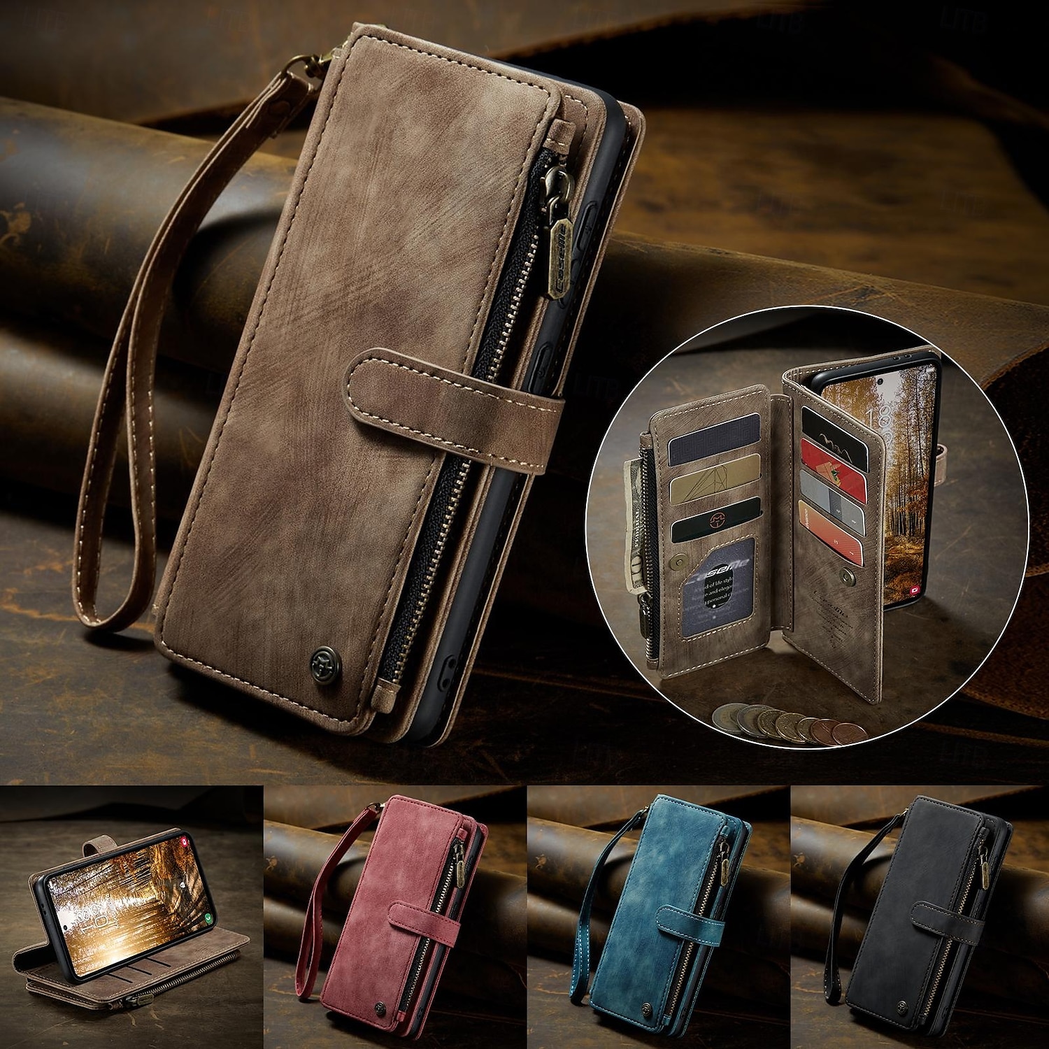 Case with Wrist Strap CASEME C30 Samsung Series Zip Multi-Card Pouch PU Leather Case 2025 - $17.99 –P3