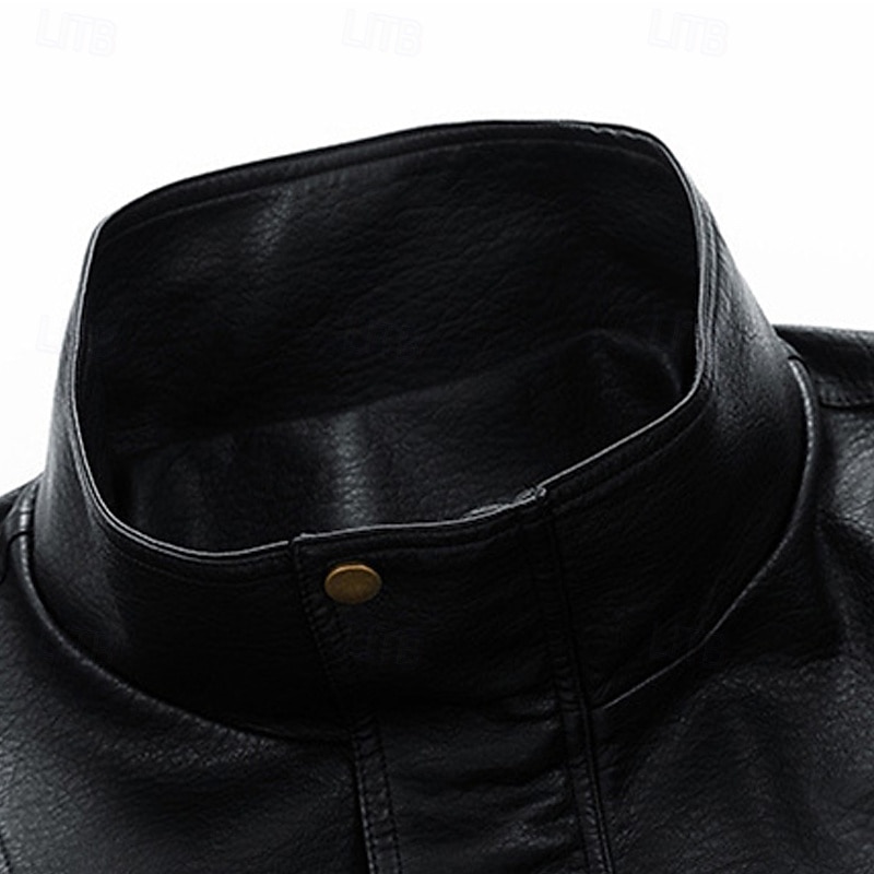 Homme Veste en Similicuir Veste moto Blouson de Moto Vacances Quotidien Coupe-vent Chaud Avec Poches Automne Hiver Uni Mode Classique Col montant Régulier Noir Jaune Gris Veste de 2025 ? $58.99 –P8