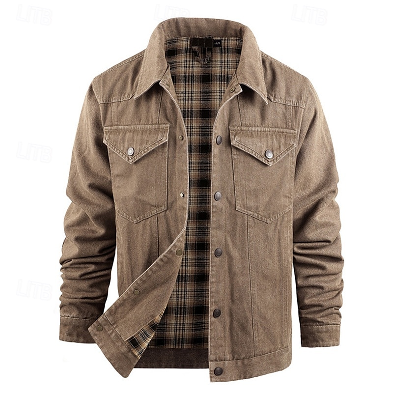 Homme Veste Légère Veste Décontractée Veste en Jean Vacances Quotidien Avec Poches Automne Hiver Uni Mode Classique Revers Régulier Noir Marron Vert Bleu de minuit Bleu clair Veste de 2025 ? $56.99 –P1