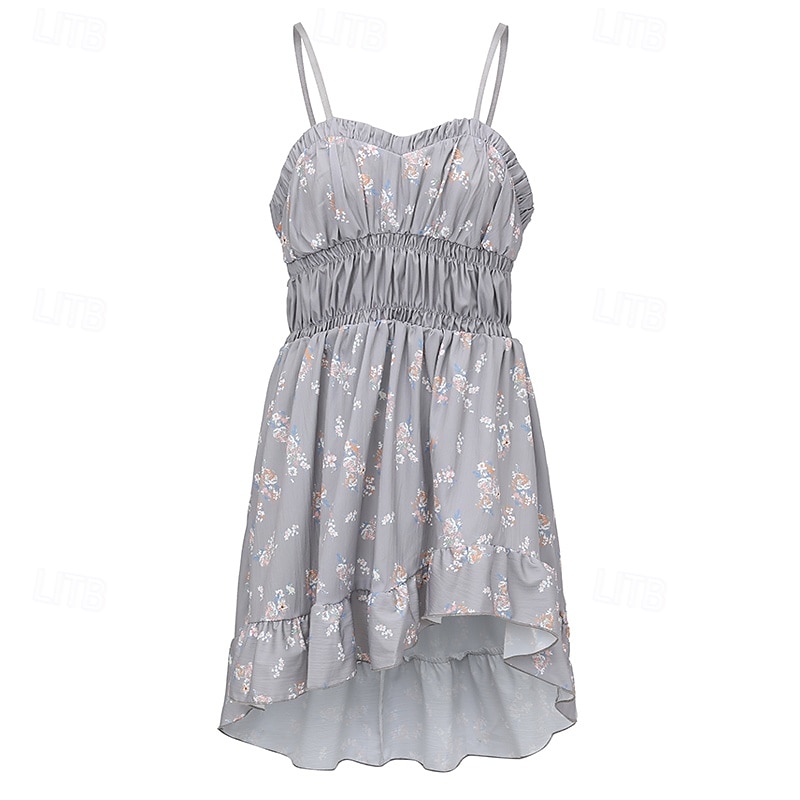 Women's Mini Dress Casual Dress Summer Dress Slip Dress Boho Dress Elegant Fashion Romantic Holiday Date Beach Regular Fit Flower Sleeveless V Neck Gray Summer 2025 - $29.99 –P4
