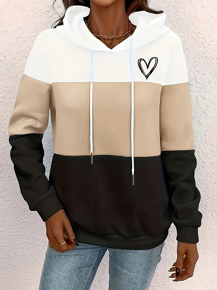 Dame Pullover hettegenser-genser Hjerte Grafisk Geometrisk Mote Fritid Trykt mønster Langermet Med hette Vanlige topper Gate Hverdag Snorer Trykt mønster Rosa Blå Grønn Kakifarget Høst Vinter 2025 - $24.99 –P3