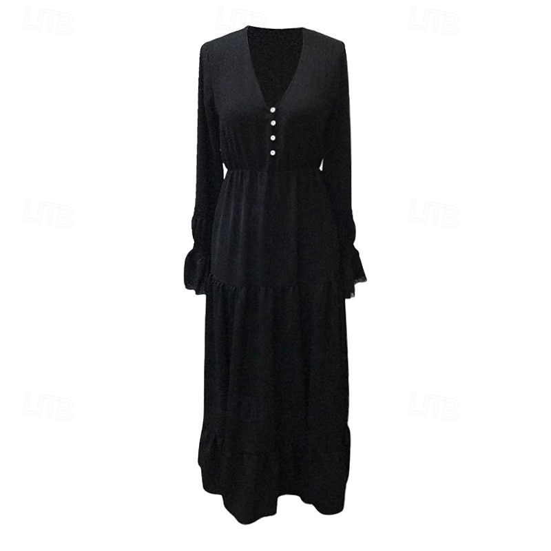 Női Midi ruha Boho ruha Nyugati ruha Divat Klasszikus Szabadtéri Napi Szabadság Normál Sima Hosszú ujj V-alakú Fekete Nyár 2025 - $34.99 –P4