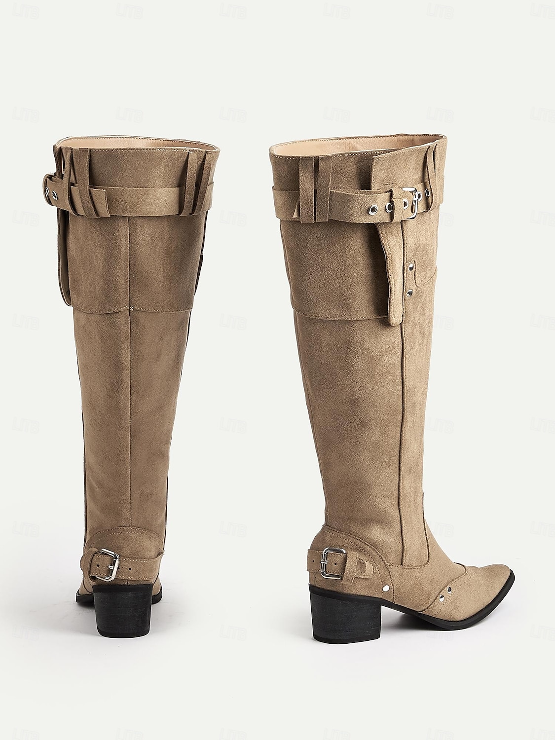 Bottes de cowboy en daim souples pour femmes - Bottes mi-mollet à boucle western avec talon bas, chaussures d'équitation décontractées pour l'extérieur et les festivals de musique de 2025 ? $54.99 –P4