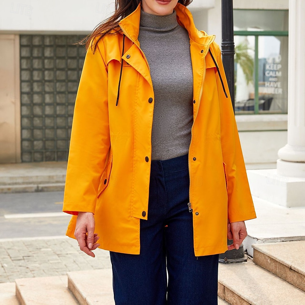 Femmes Manteau Confortable Avec Poches Fermeture intégrale Mode street style Uni Extérieur Décontracté Quotidien Long À capuche Coupe régulière manche longue Vêtements d'extérieur Noir Jaune Rose de 2025 ? $38.99 –P5