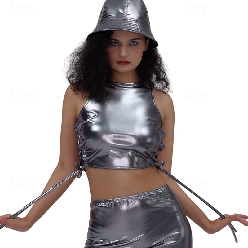 Metallisk 80-talet Glänsande latexpatent Magtröja Halterneck PU-läder Ensfärgat Dam Karnevalsdräkt Karnival Maskerad Fest Prideparad Pride månad Vuxna Topp 2025 - $20.99 –P10