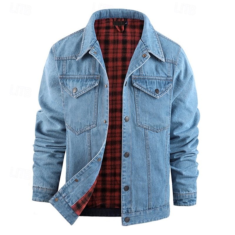 Homme Veste Légère Veste Décontractée Veste en Jean Vacances Quotidien Avec Poches Automne Hiver Uni Mode Classique Revers Régulier Noir Marron Vert Bleu de minuit Bleu clair Veste de 2025 ? $56.99 –P12