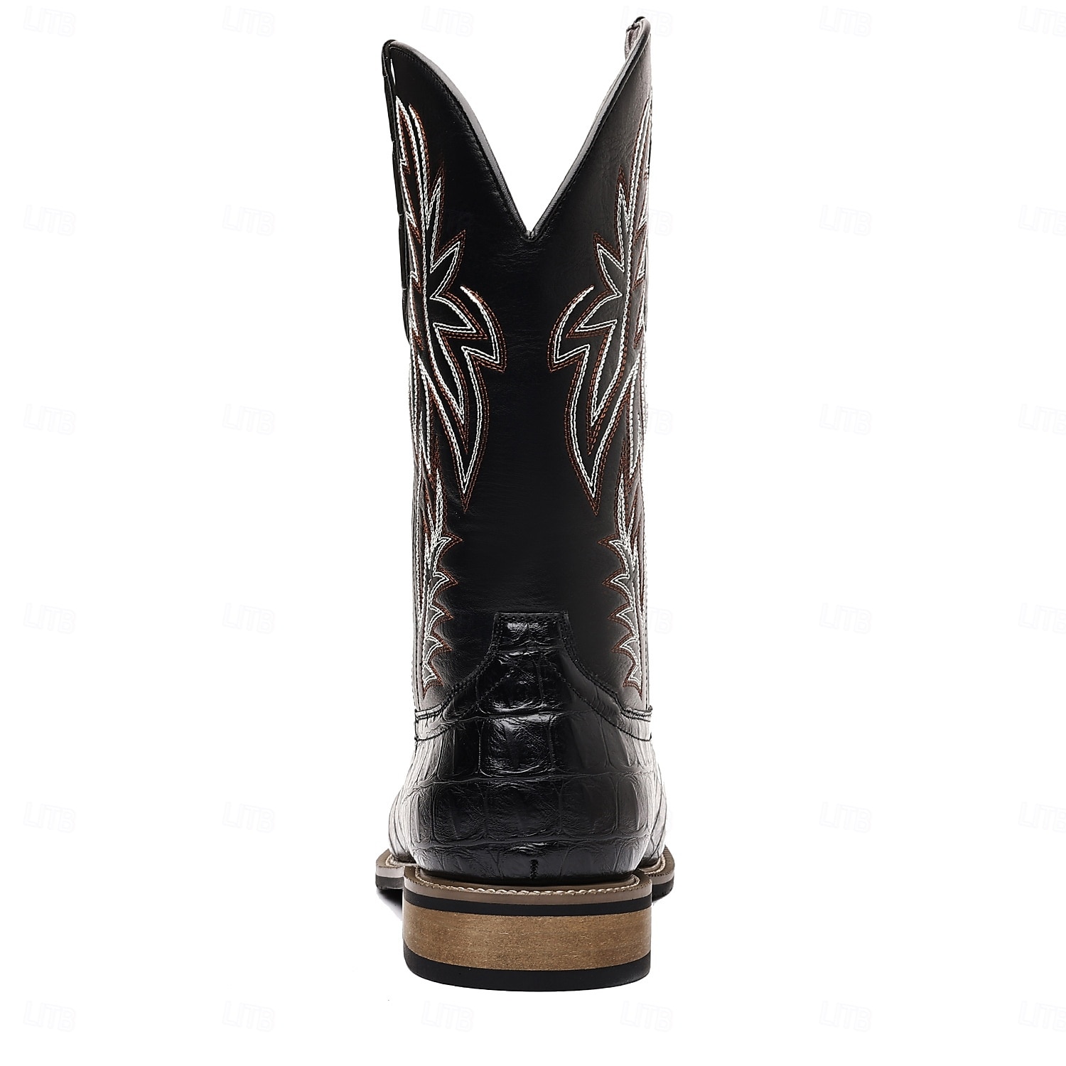 Bottes de cowboy western en cuir de vachette noir gaufré pour hommes avec bout pointu et coutures classiques, chaussures élégantes pour les événements country, l'équitation et la mode rodéo de 2025 ? $54.99 –P12