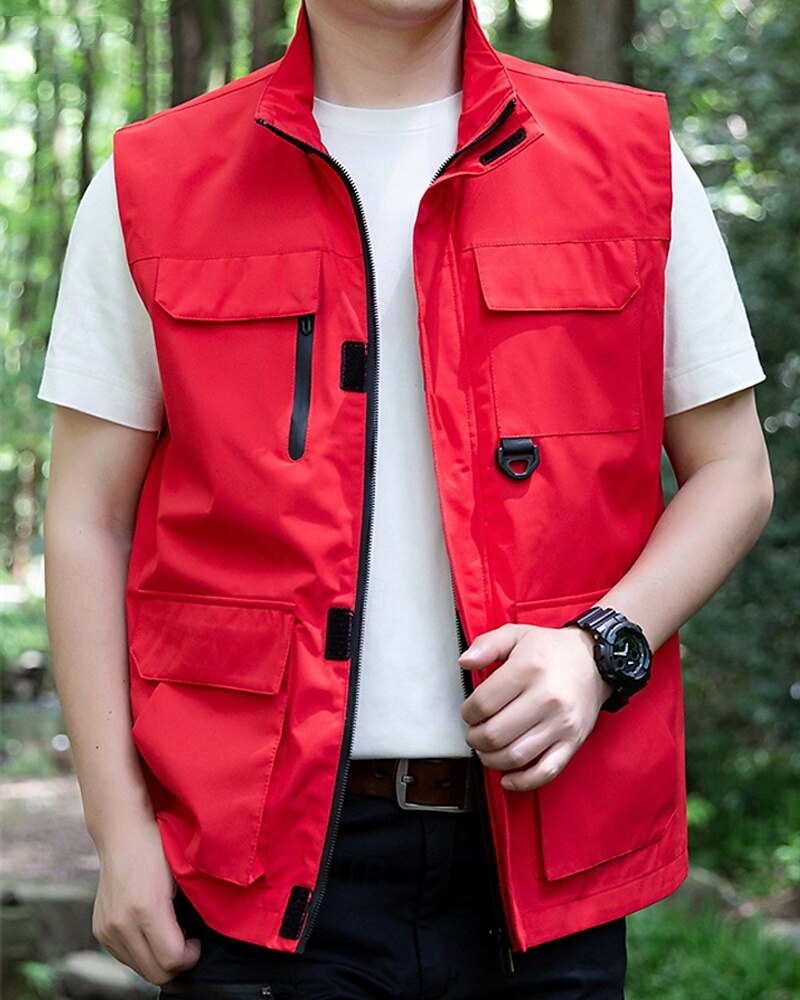 Per uomo Gilet All'aperto Quotidiano Moda Casual Primavera Autunno Tasca Poliestere Confortevole Semplice Cerniera Collo alla coreana Vestibilità regolare Nero Rosso Blu Cachi Gilet del 2025 a $48.99 –P1