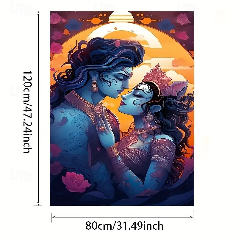 1 kehyksetön moderni hindujumala-aiheinen canvas-taideteos - eloisa seinäkoriste Krishnan ja Radan rakkaustarinasta, sopii olohuoneisiin, makuuhuoneisiin, ruokailutiloihin, täyteläiset sinisen ja 2025 - $9.49 –P5