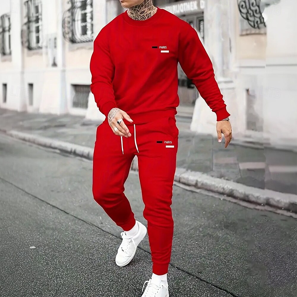 Miesten Pariisi 2kpl 3D-hupparisarjat Verryttelypuku Pullover-huppari Pitkähihainen Pitkät housut Tiukka pyöreä kaula-aukko Urheilullinen Rento arki Kausaliteetti 3D-tulostus Kevät Syksy Talvi Musta 2025 - $39.99 –P3