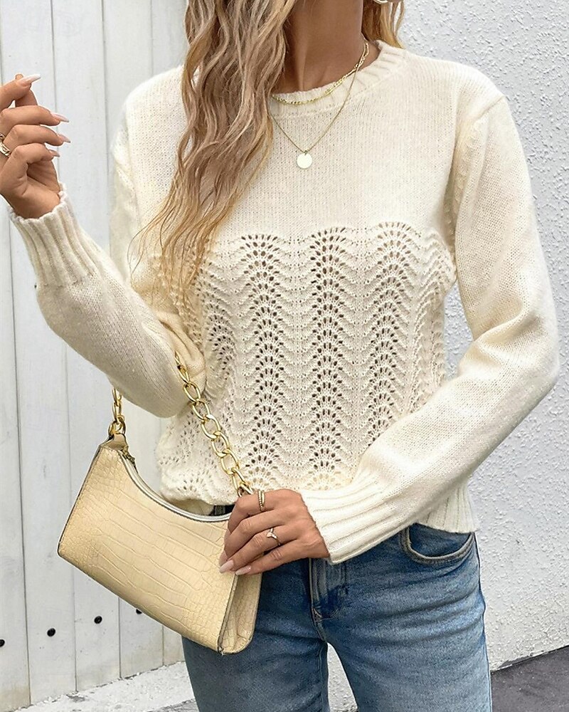 Damen Pullover Täglich Stilvoll Lässig Einfarbig Gerippt Rundhalsausschnitt Gestrickt Langarm Normale Oberteile Stricken Täglich Ferien Ausgehen Aprikose Frühling Herbst 2025 - $29.99 –P5