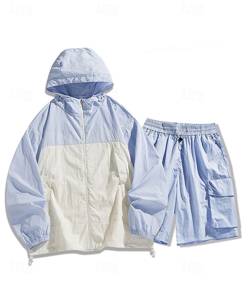 Herren Trainingsanzug Zip Up Sweatshirt Trainingshosen Mit Kapuze Reißverschlusstasche Farbblock Kombination Sommer Frühling Schwarz Rosa Angeln Wandern Outdoor Sonnenschutz Leicht Atmungsaktiv 2026 - $52.99 –P5