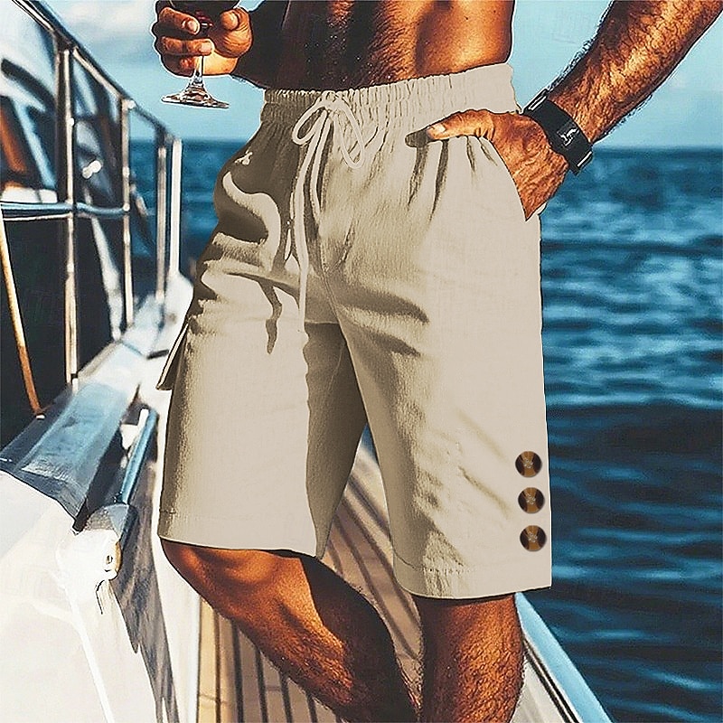 Hombre Pantalón corto Pantalones cortos de lino Pantalones cortos de verano Pantalones cortos de playa Correa Bolsillo Cintura elástica Plano Comodidad Transpirable Corto Playa Vacaciones Festivos 2026 - $17.99 –P10