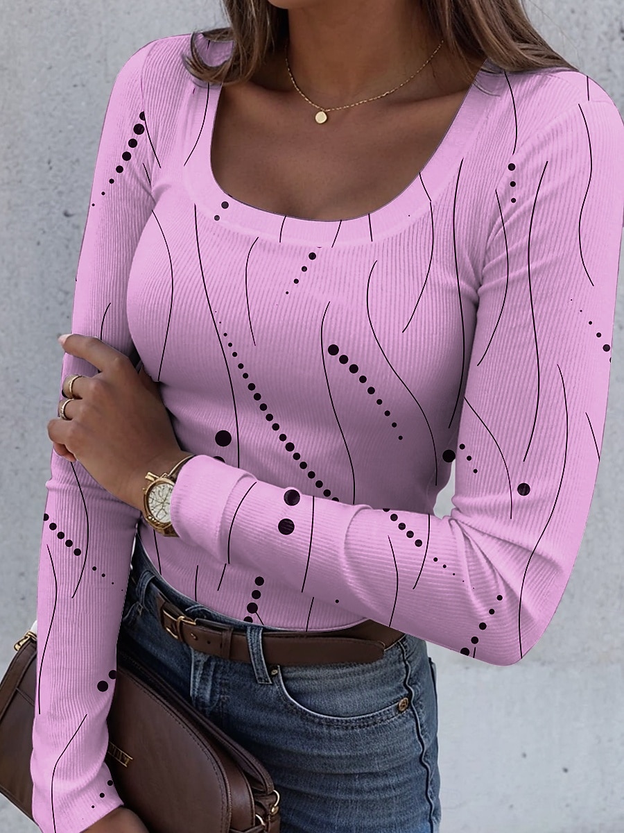 Womens T-shirt Hosszú Ujjú Bordás Grafika Téglalap Nyakú Hosszú Ujjú Hétköznapi Absztrakt Klasszikus Rendszeres Felsők Napi Nyomtatás Fehér Rózsaszín Kék Lila Zöld Tavasz Ősz Előfelvétel 2025 - $24.99 –P5