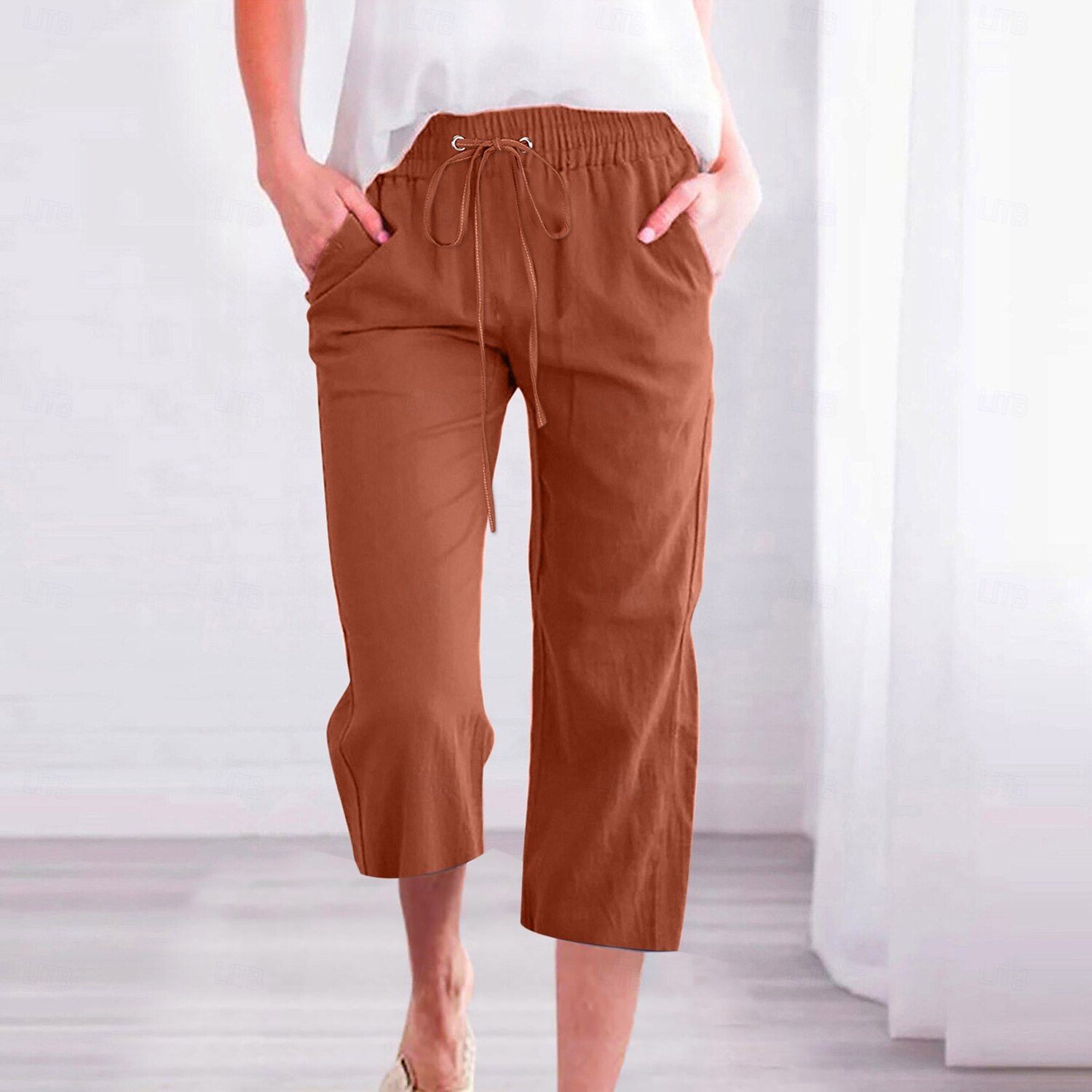 Femmes Chinos Vacances ancien Style Ethnique Longueur mollet Taille haute Uni Ceinture Élastique Confortable Doux Non Elastique Formel Vacances Rue Bleu Violet Orange Vert Été Printemps Automne Coupe de 2025 ? $26.99 –P3