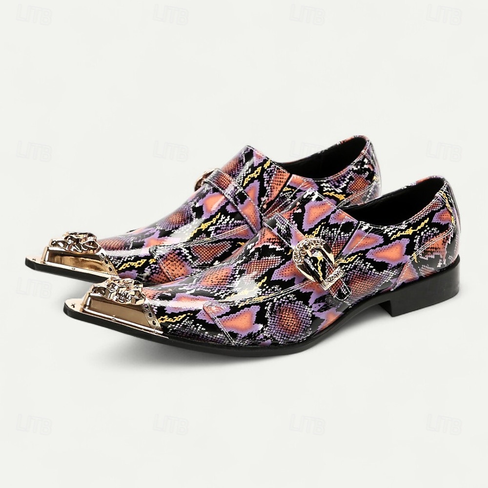 Men's Punk-Inspired Pink Python Print Monk Strap Shoes – Statement Dress Footwear for Stylish Men at Clubs and Special Occasions 2025 - $109.99 –P1
