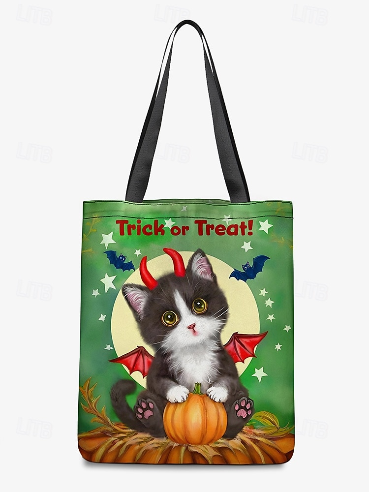 Halloween-Tragetasche für Damen mit süßem Katzenaufdruck von Kayomi Harai, große Canvas-Umhängetasche für Süßes oder Saures und Partys 2025 - $14.99 –P6