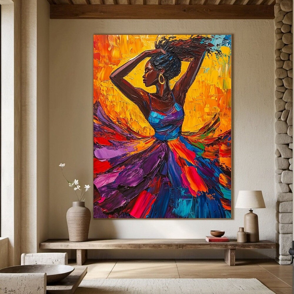 handgemachtes abstraktes Figurengemälde einer Tänzerin, kräftiger Rhythmus, strukturiertes Porträt einer tanzenden Ölmalerei, Muse-Leinwandgemälde, Porträt-Ölgemälde, Pattle Knife-Figurenmalerei 2025 - $209.29 –P1