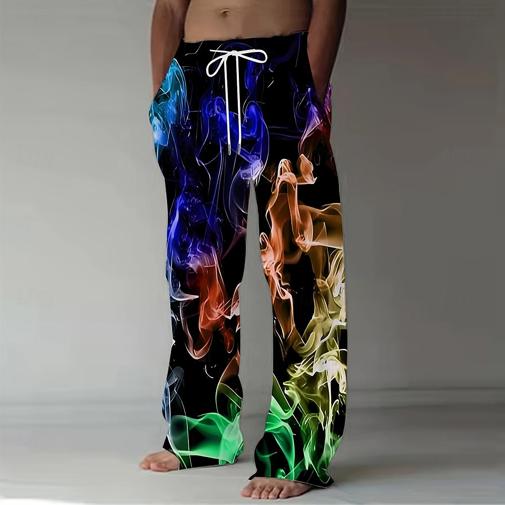 Męskie Kolorowy Jasnopopielaty Spodnie Spodnie codzienne Luźne spodnie Średni Talia Moda na co dzień Streetwear Święto Elastyczny pas ściągany sznurkiem Spodnie lniane z kieszeniami Lato Wiosna Druk 2026 - $27.99 –P6