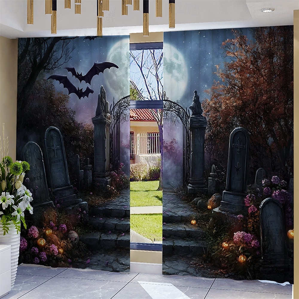 2 paneler halloween gardin gardiner mørkleggingsgardiner til stue soverom kjøkken vindusbehandlinger termisk isolert rommørking 2025 - $25.99 –P3