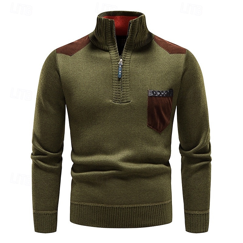Homens Suéter Pulôver suéter Suéter com zíper de um quarto Estriado Tricotar Tops regulares Tricotado Corte Justo Tecido Gola Alta Roupa de Malha Moderna Casual Roupa Diária Roupa Outono Inverno Azul de 2025 por $27.99 –P2
