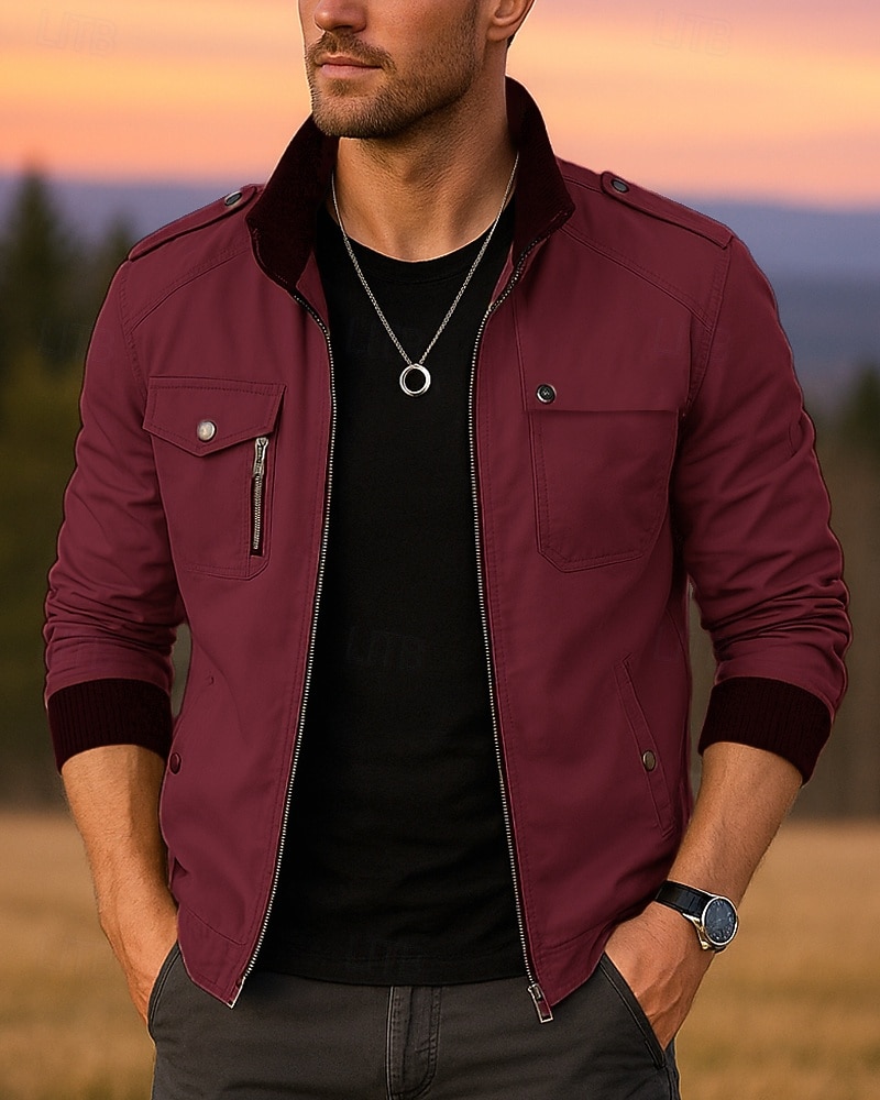 Men's Hiking Jacket Outdoor Windproof Breathable Hiking Outfits Hiking Clothes Spring Autumn / Fall Jacket Cotton Hunting Climbing Camping / Hiking / Caving Solid Color Black Army Green Red 2026 - $35.99 –P4
