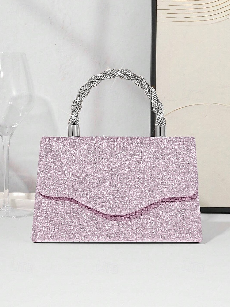 Bolso de mano para mujer con purpurina plateada y asa de diamantes de imitación: elegante bolso de noche para fiestas, bodas y cócteles. 2025 - $24.99 –P12
