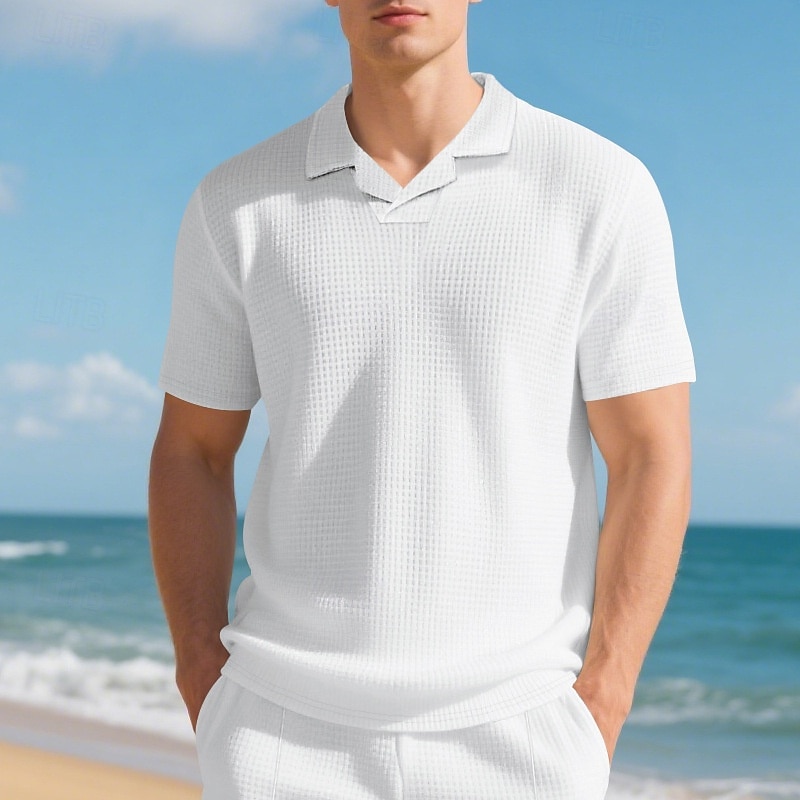 Men's Golf Shirt Golf Polos Shirts Work Casual Lapel Short Sleeve Basic Modern Plain Jacquard Summer Regular Fit Black White Red Royal Blue Khaki Light Grey Golf Shirt 2025 - $16.49 –P9