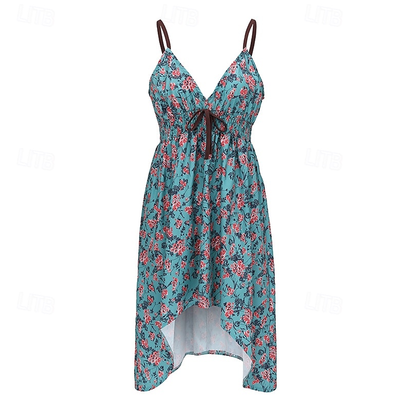 Dam Mini klänning Slipklänning Boho-klänning Västerländsk klänning Mode Klassisk Modern Utomhus Semester Helgdag Normal Blomma Ärmlös Smala axelband Grön Sommar 2025 - $31.99 –P4